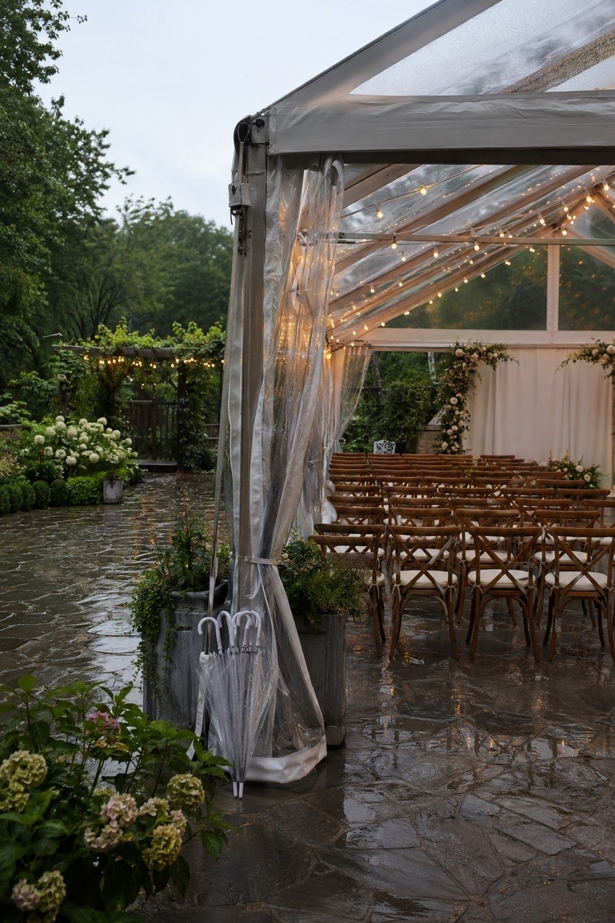 Rain plan at an outdoor wedding venue