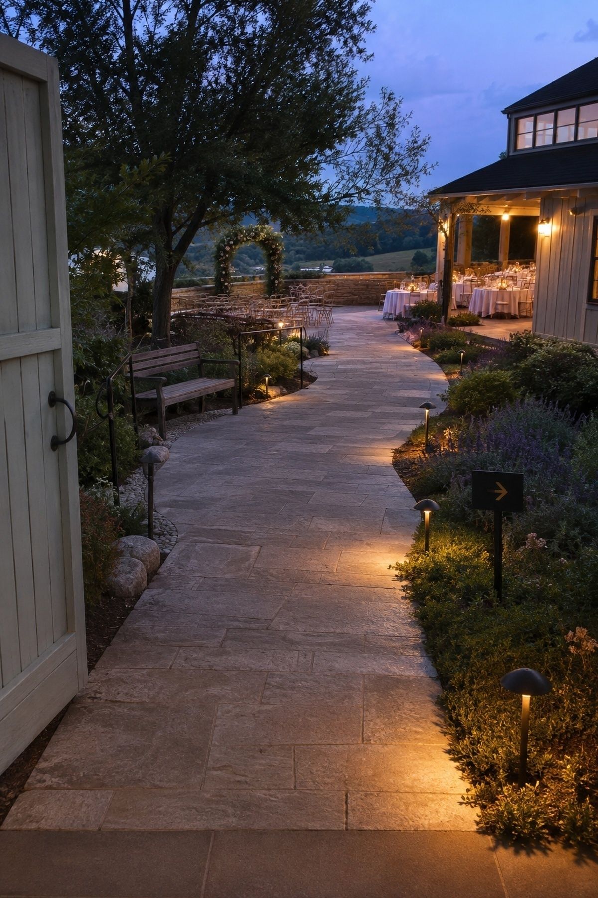 Guest path through an outdoor venue