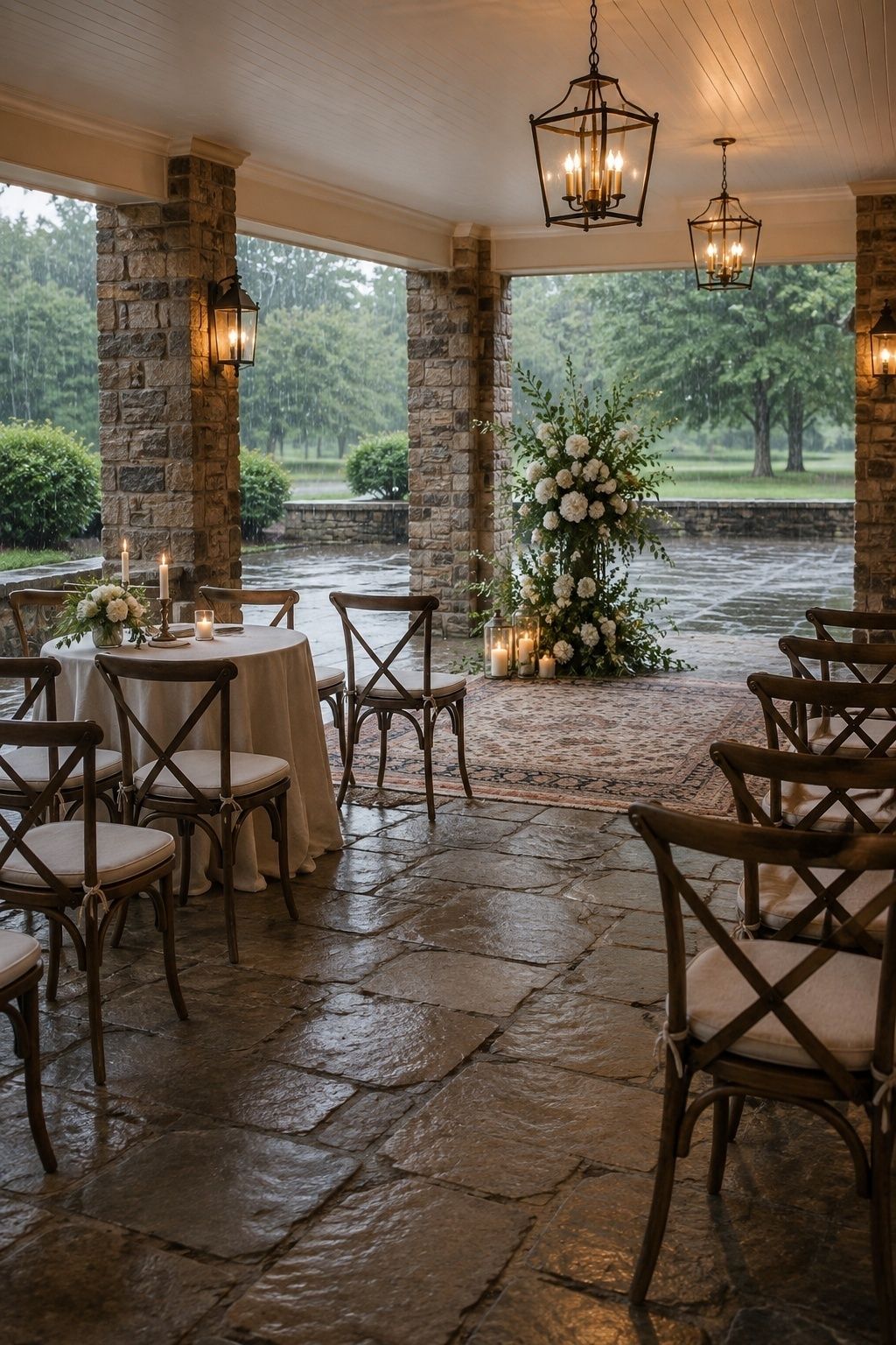 Covered rain backup space for a spring wedding