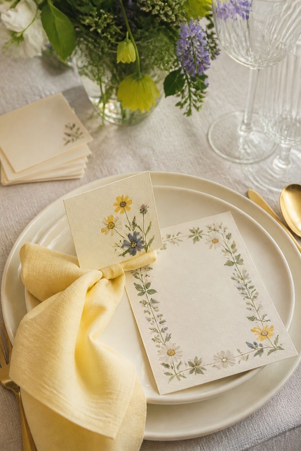 Floral place cards and menus