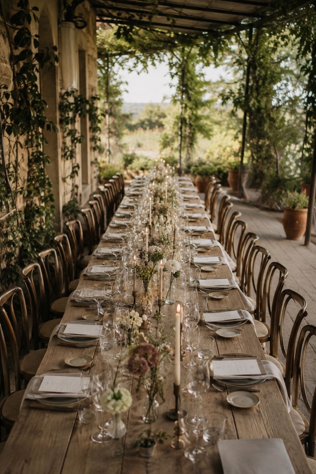 One long spring dinner table