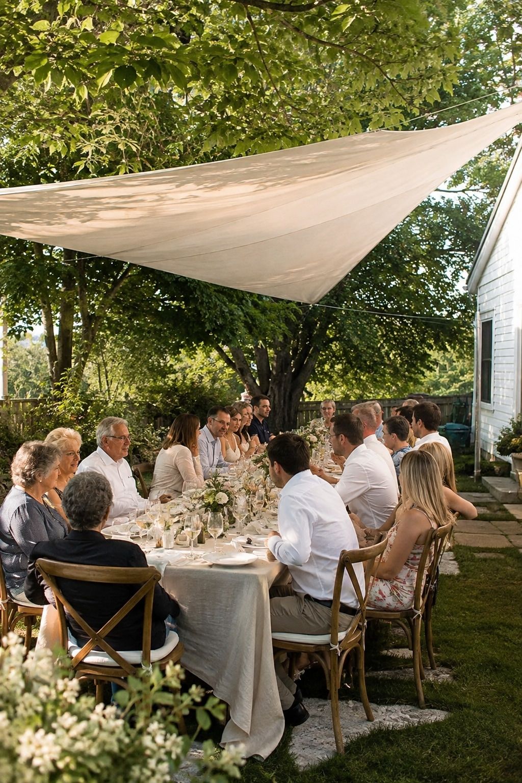 Choose a Backyard Dinner With Real Shade for a small summer wedding