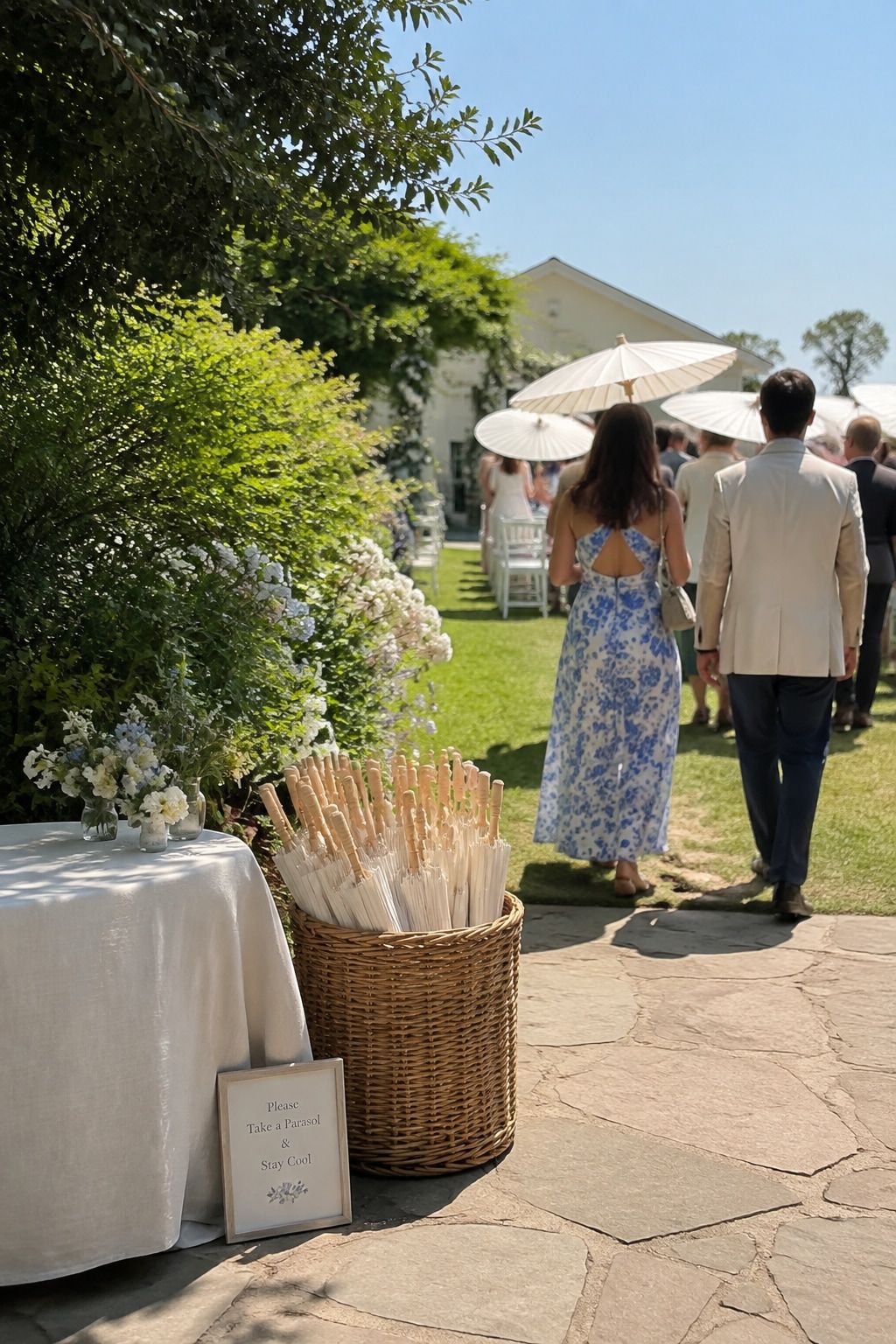 Add Parasols or Umbrellas for Sunny Spaces for a small summer wedding