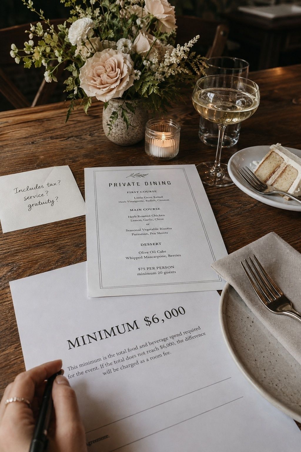 Food and beverage minimums for a small wedding