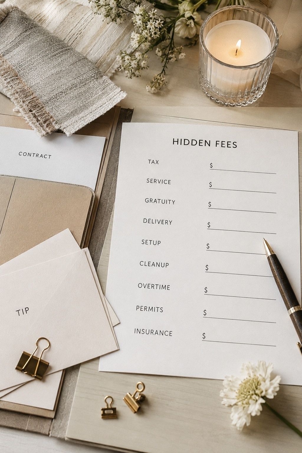 Hidden fees added to a wedding budget