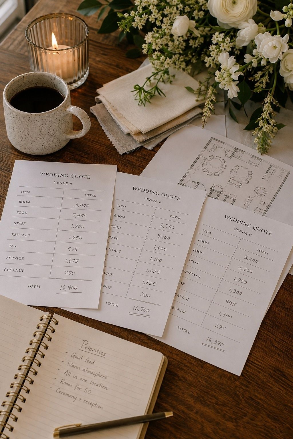 Small wedding venue quotes compared side by side