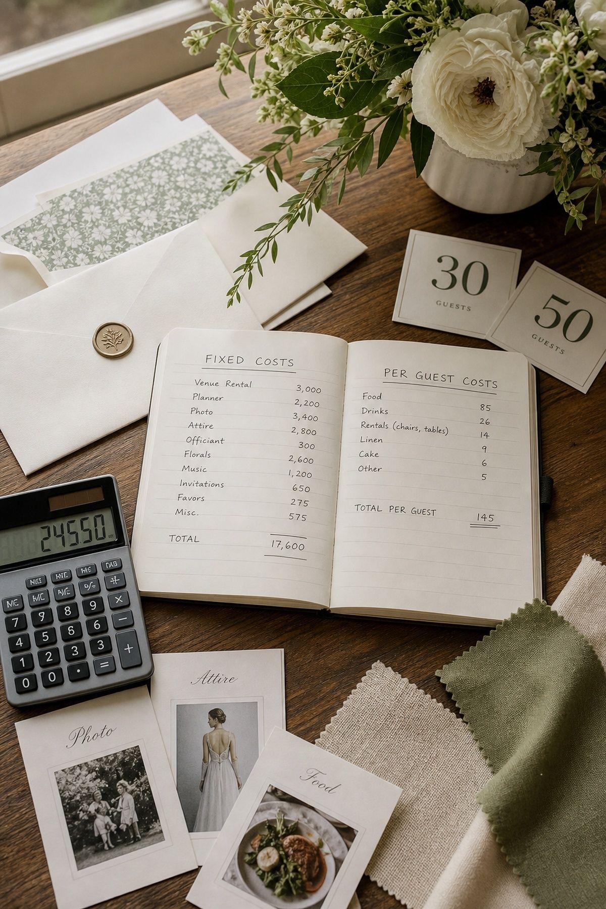 Per-guest costs for a small wedding