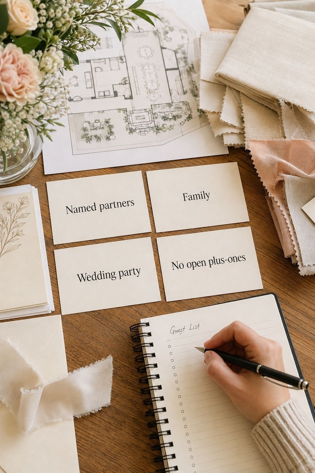 Couple finalizing a small wedding guest list