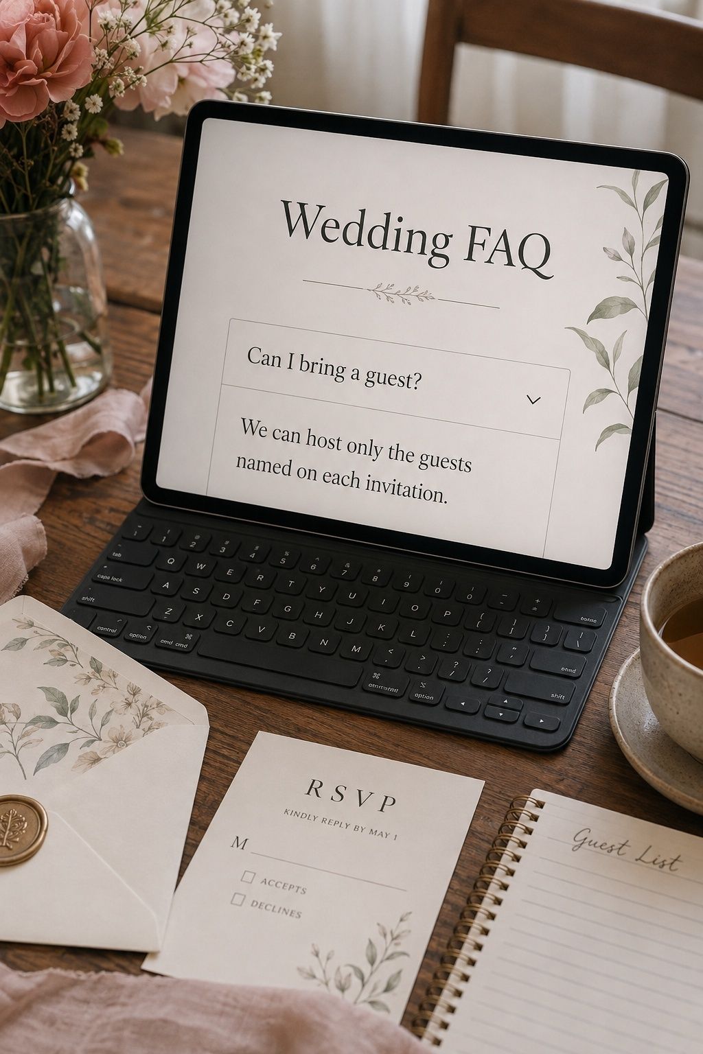 Wedding website FAQ explaining a no plus-one policy