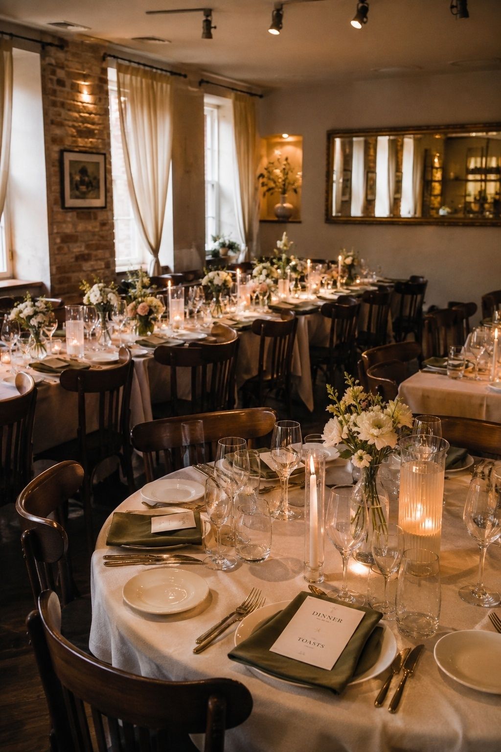 Restaurant private room set for a small wedding