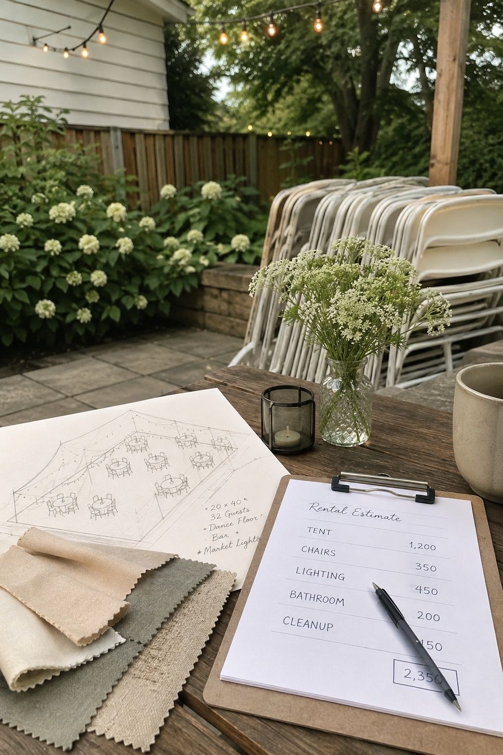 Backyard wedding with rental costs in mind