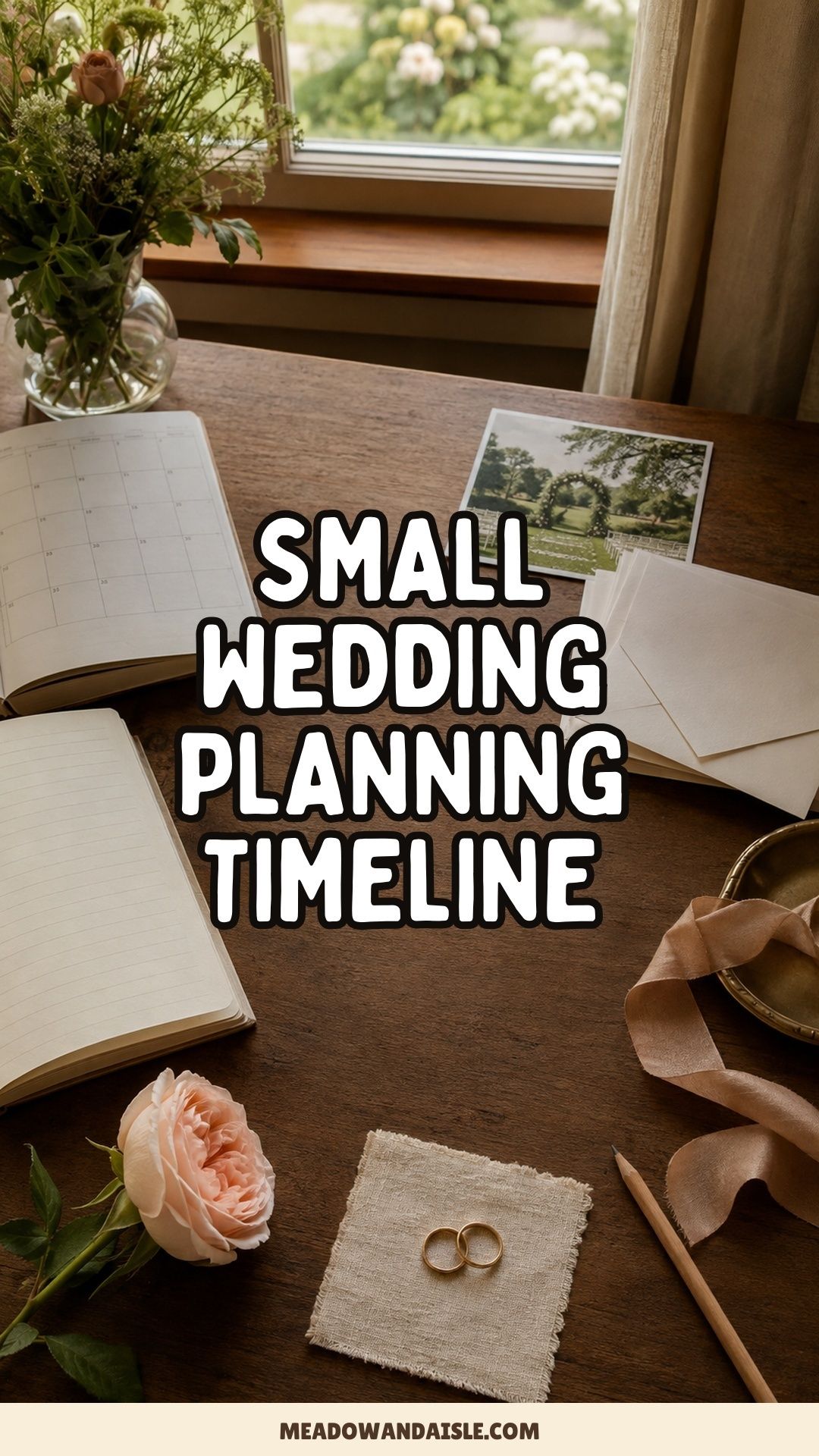 Pinterest pin with the title Small Wedding Planning Timeline by Month