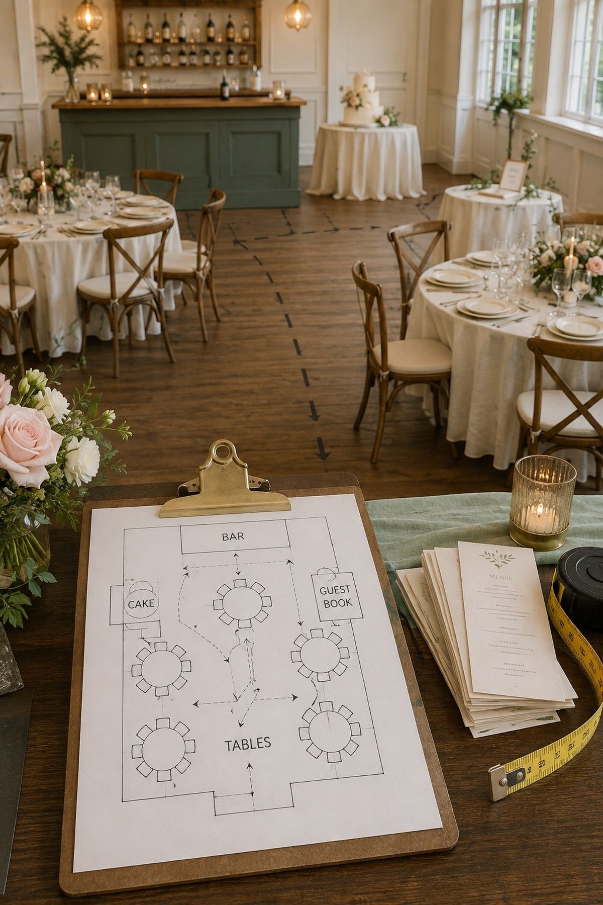 Reception layout with clear service paths