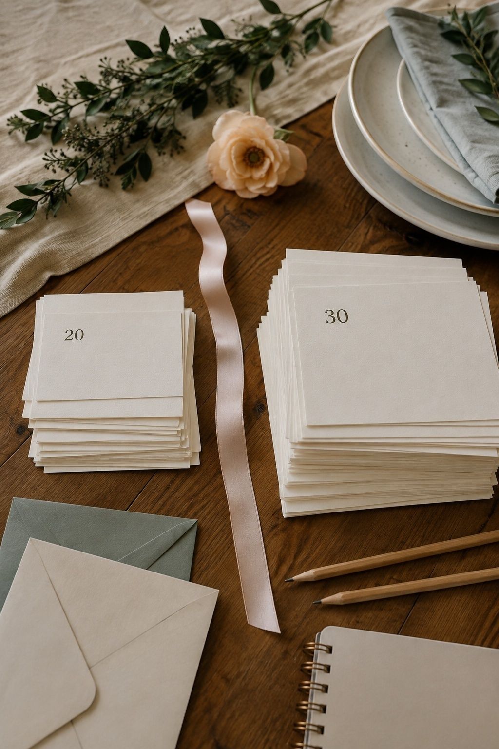 Guest list cards comparing 20 and 30 guests for a small wedding under $5,000