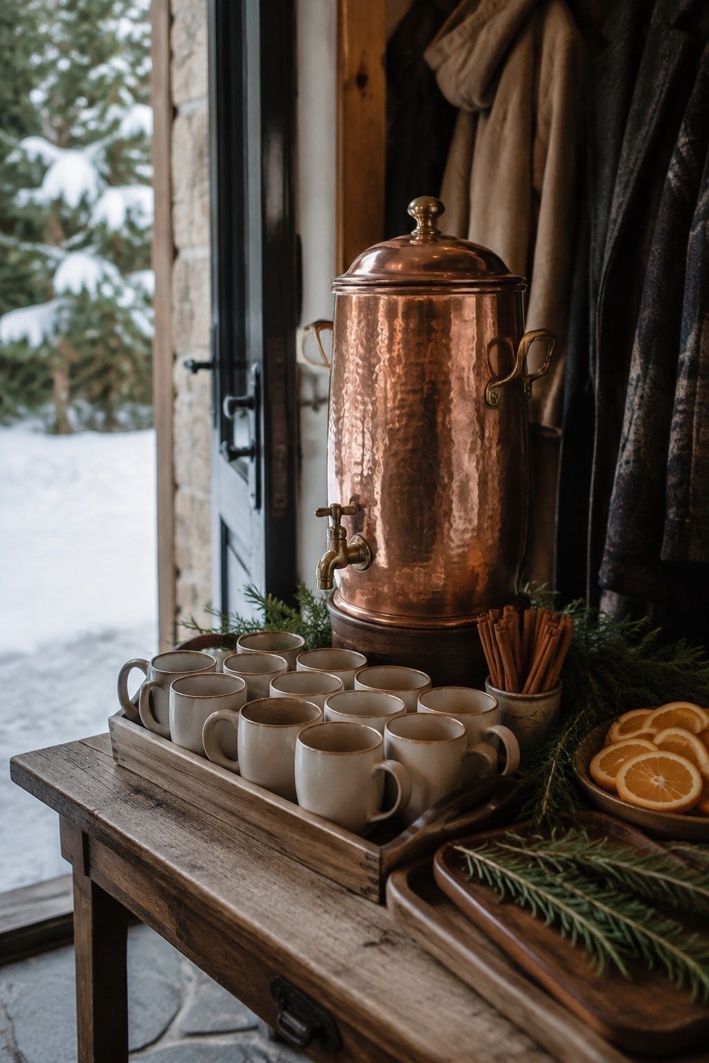 Hot welcome drinks served as guests arrive
