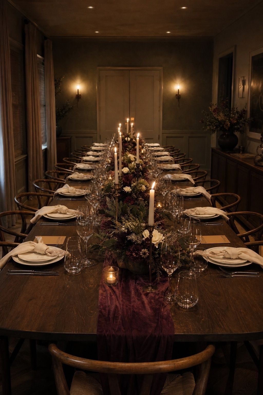 One long winter dinner table