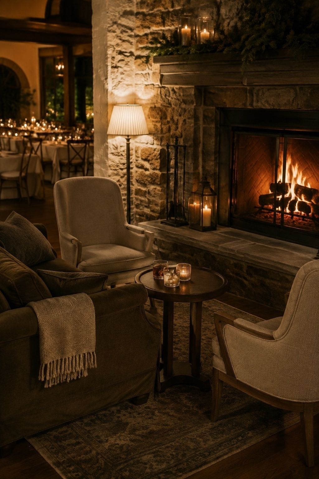 Small lounge set up near a source of warmth