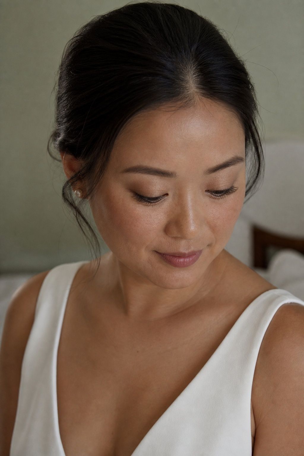 Bride with champagne shimmer eyes with natural lashes