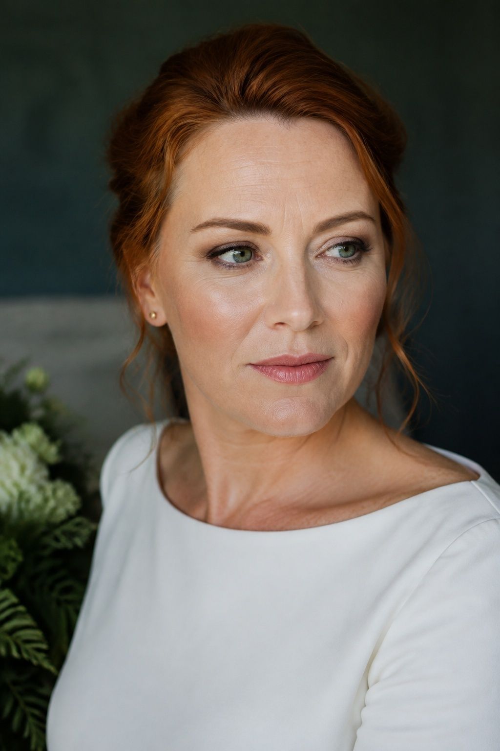Bride with neutral matte eyes with a glossy cheek
