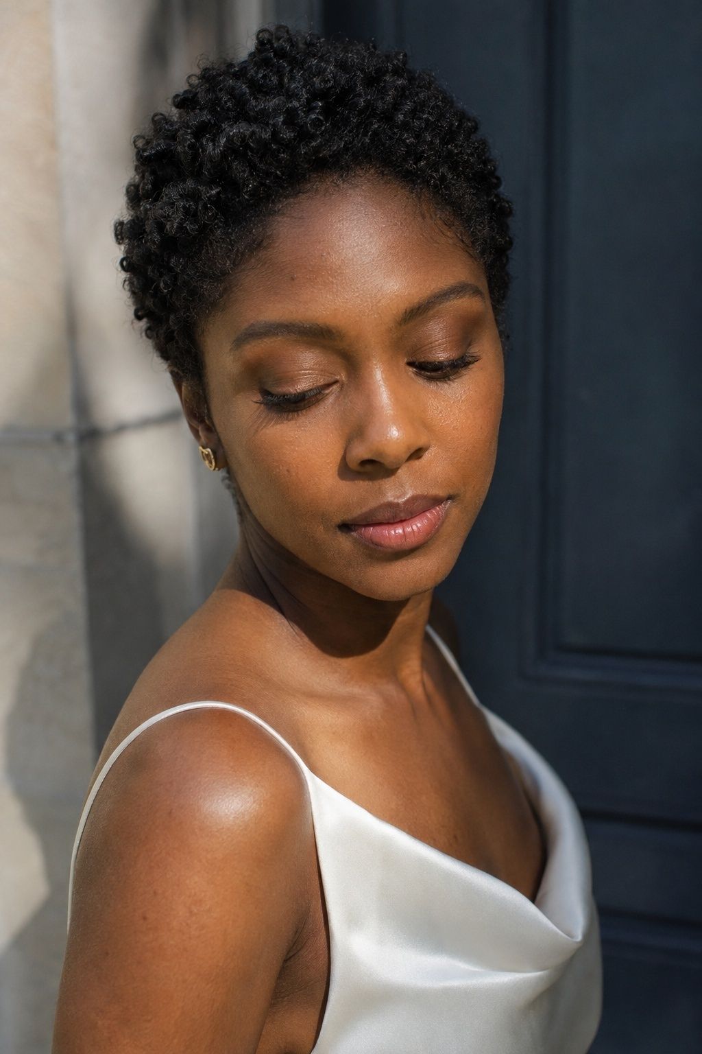 Bride with bronzed lids with sheer radiant skin