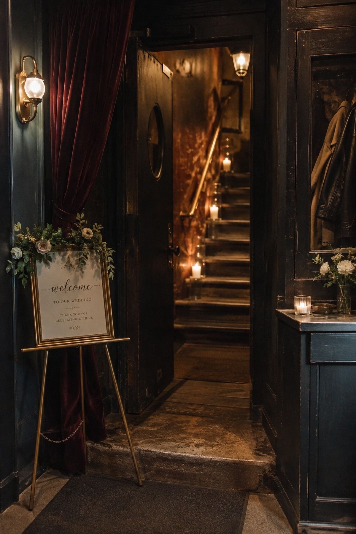 Hidden entrance to a speakeasy wedding