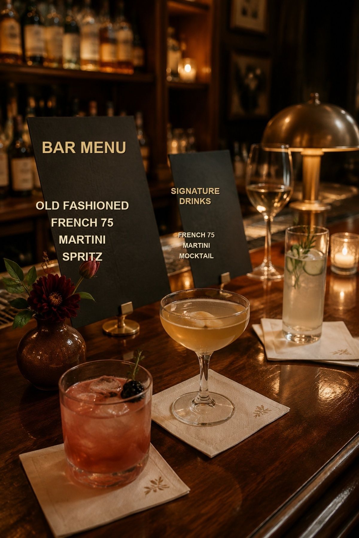 Vintage-inspired wedding bar menu
