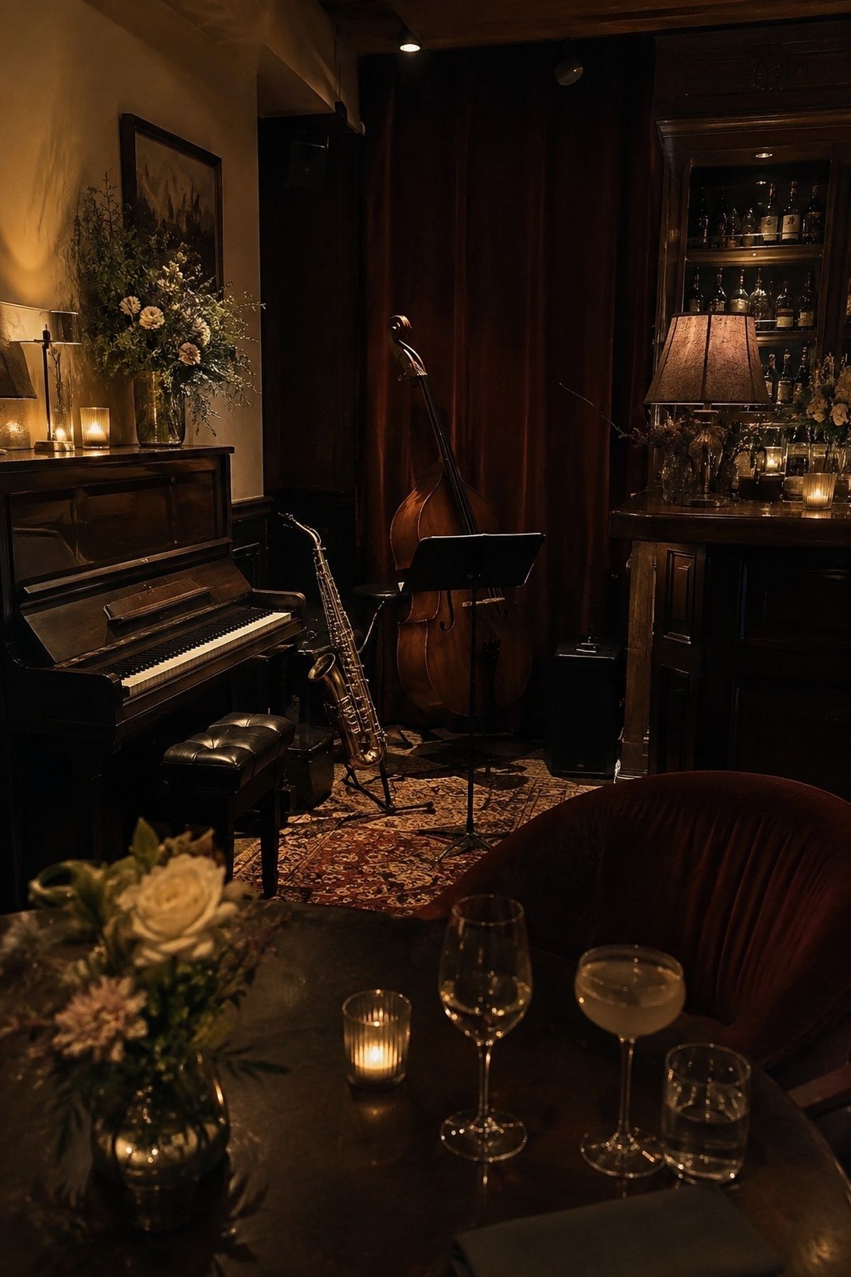 Live jazz set at a speakeasy wedding