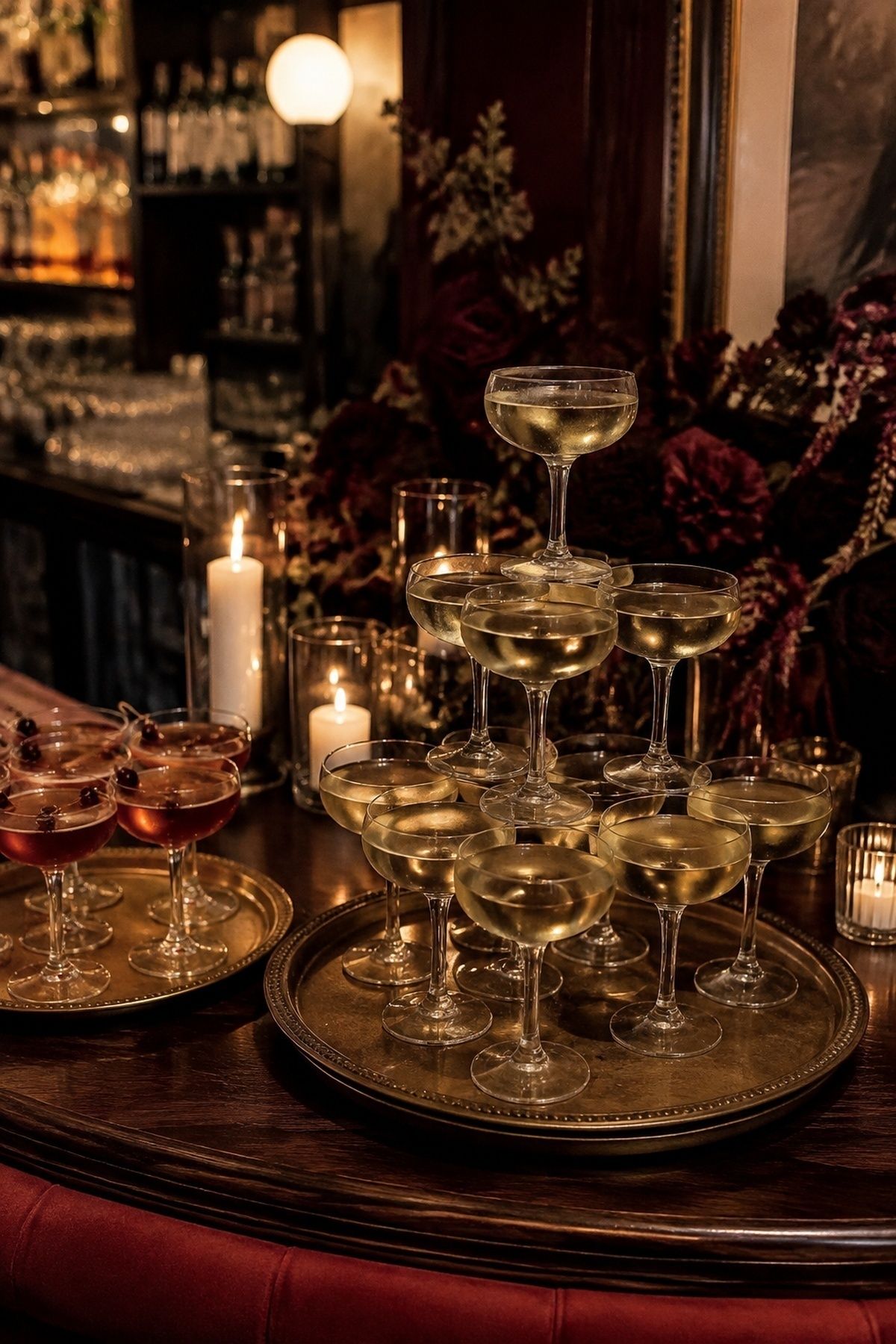 Champagne tower for a cocktail toast