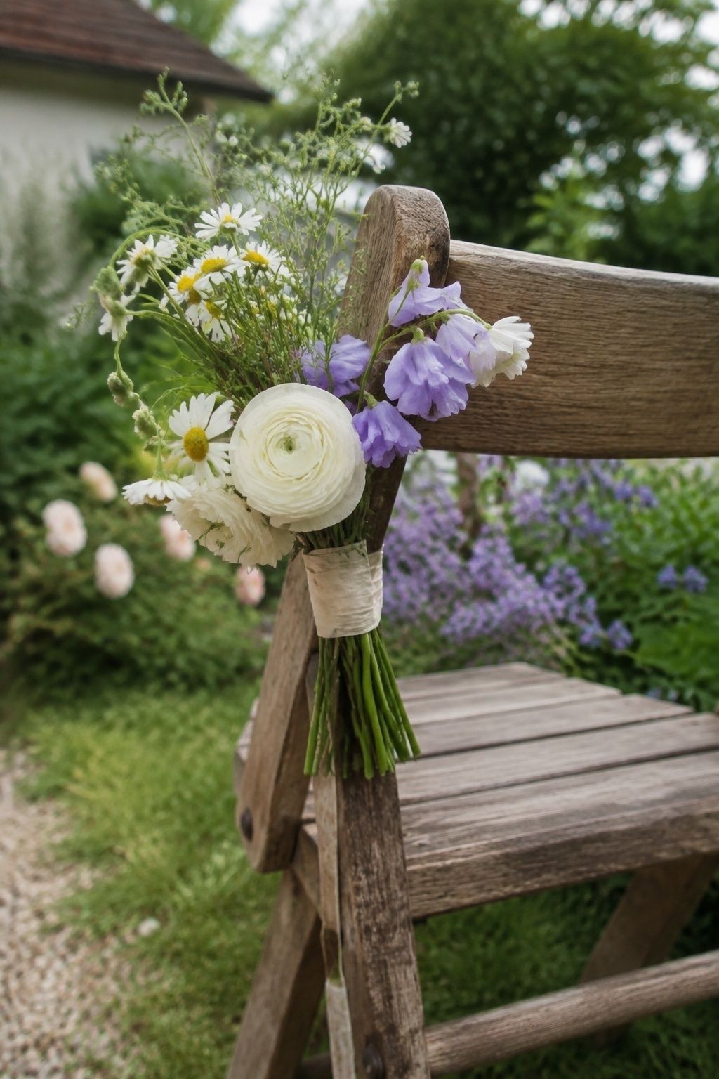 Intimate detail photograph of a tiny wildflower posy of chamomile