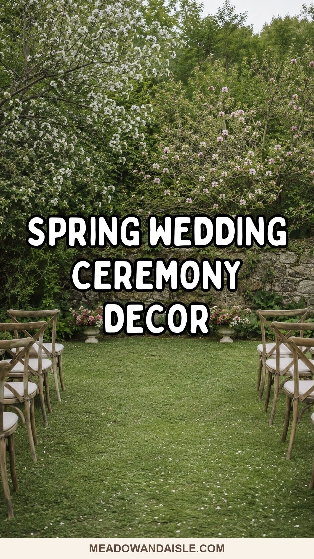Spring wedding ceremony decor pin with a garden vow backdrop