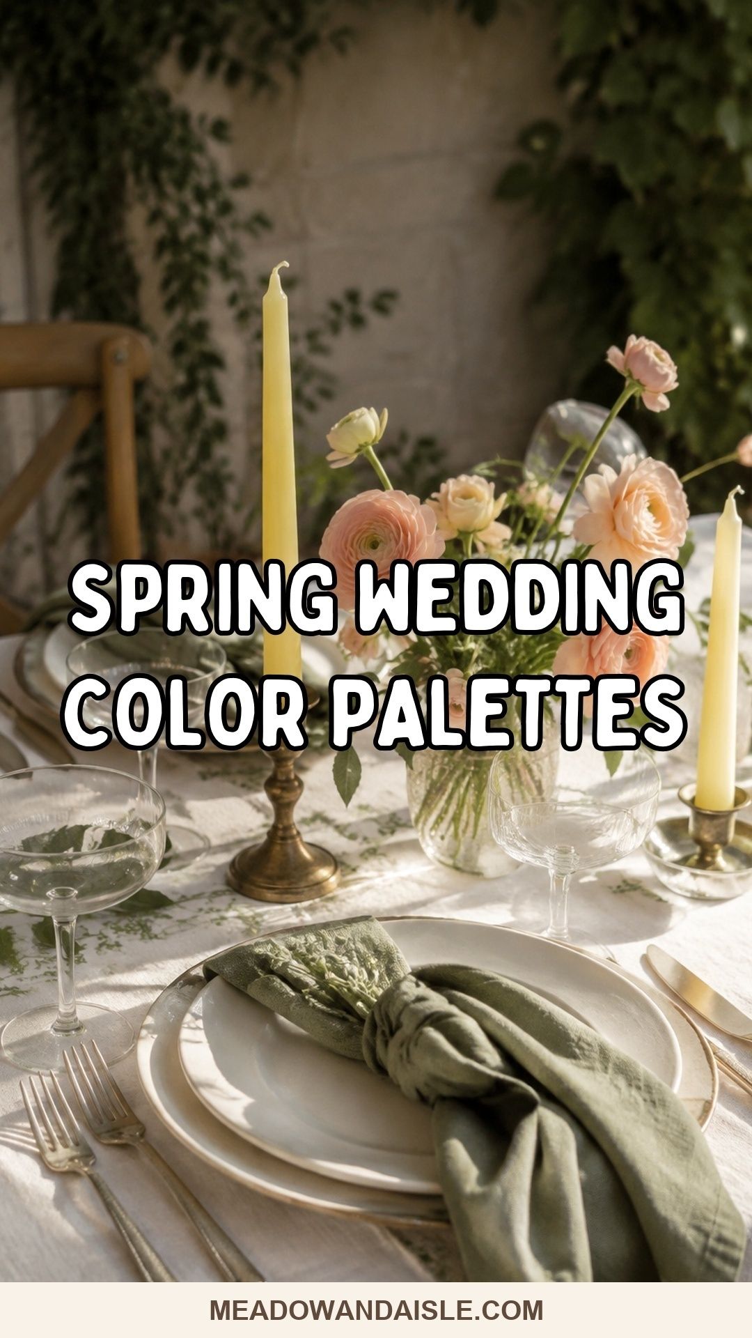 Spring wedding color palettes Pinterest pin with garden wedding flowers