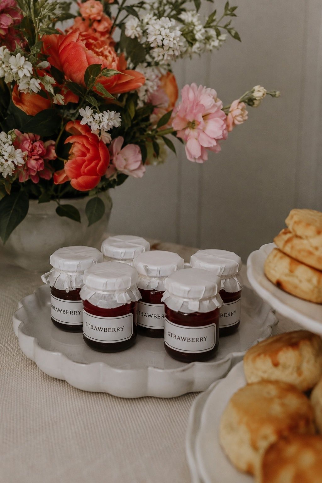 Mini strawberry and rhubarb jam jars