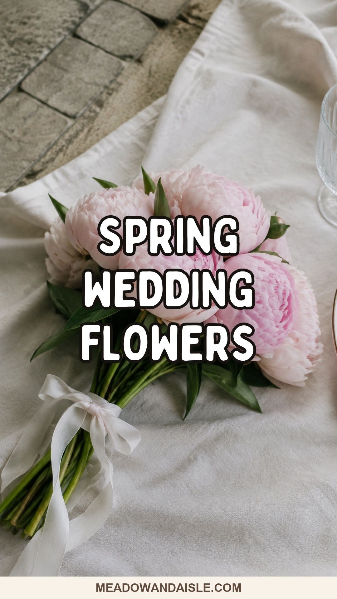Spring wedding flowers Pinterest pin with a blush peony bridal bouquet.