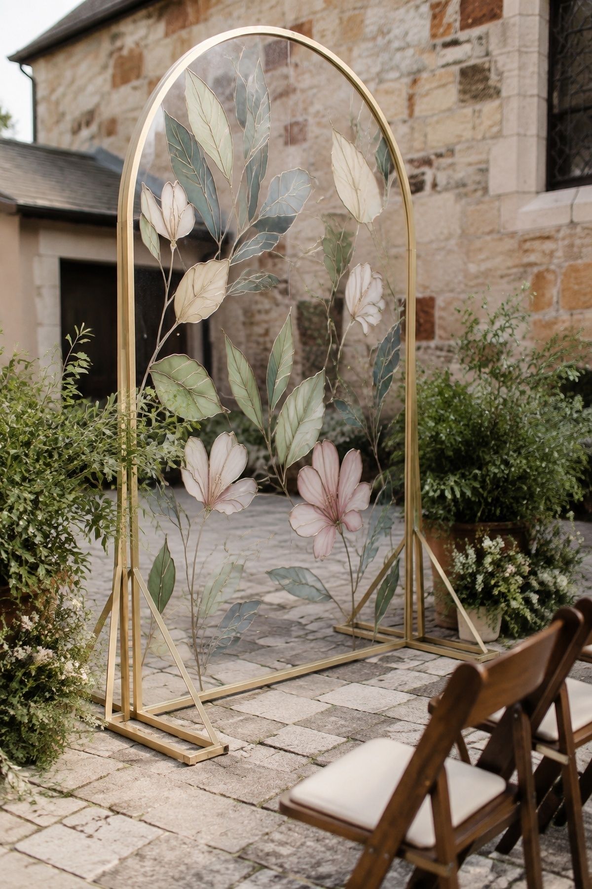 Faux stained glass arch made from painted acrylic
