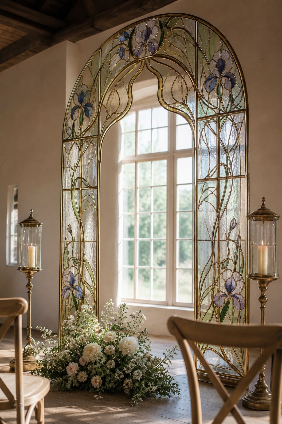 Art Nouveau stained glass wedding arch
