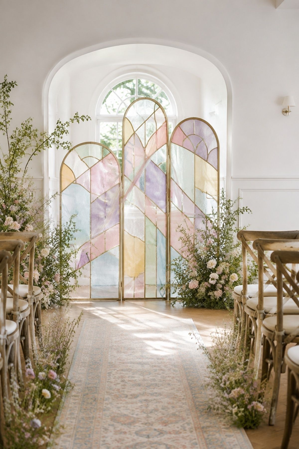 Soft pastel stained glass arch