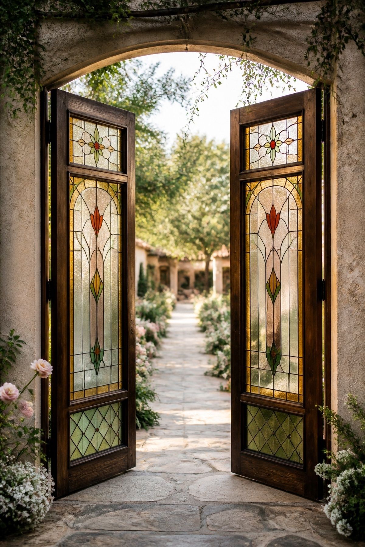 Stained glass doorway at the ceremony entrance