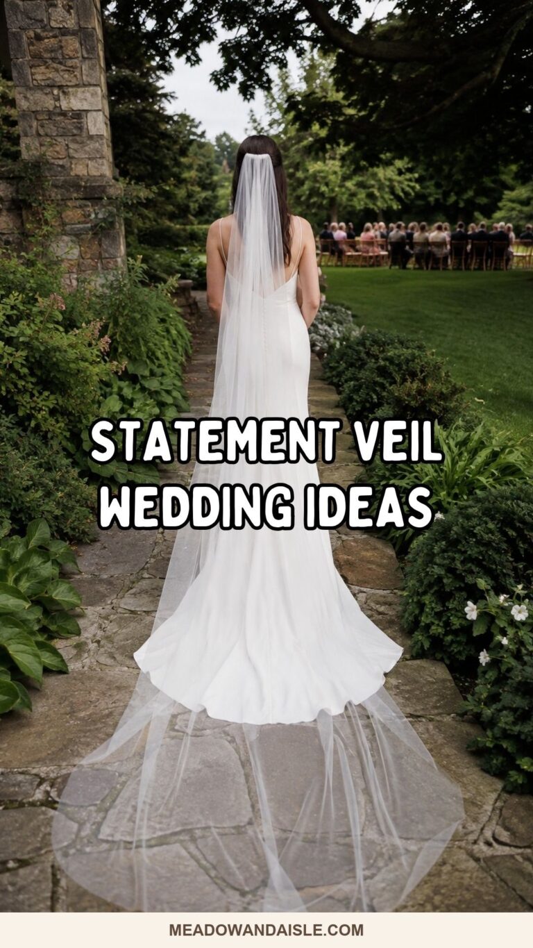 Statement veil wedding ideas Pinterest pin with a cathedral veil and lace details