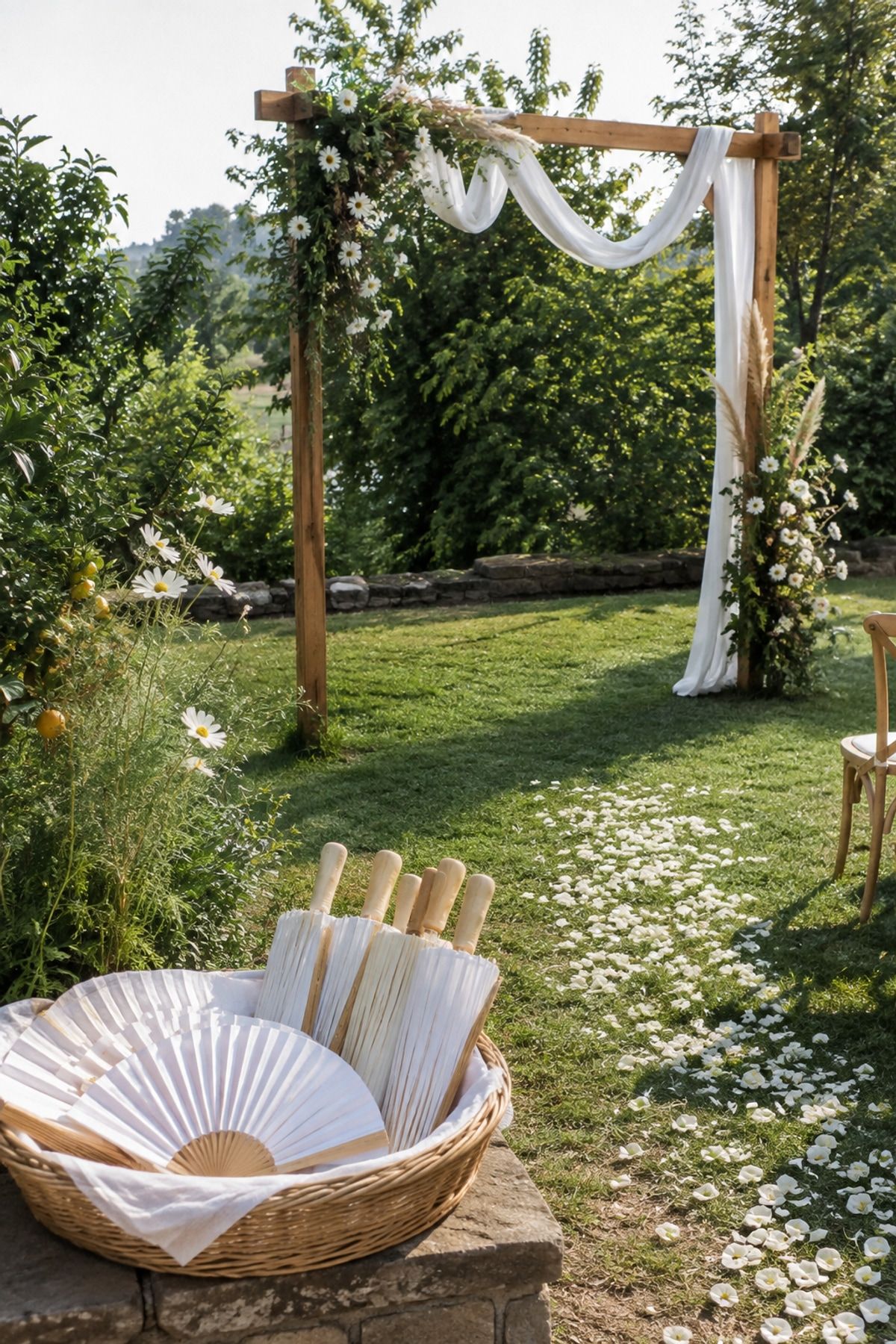 Shade set up for a summer ceremony in the heat