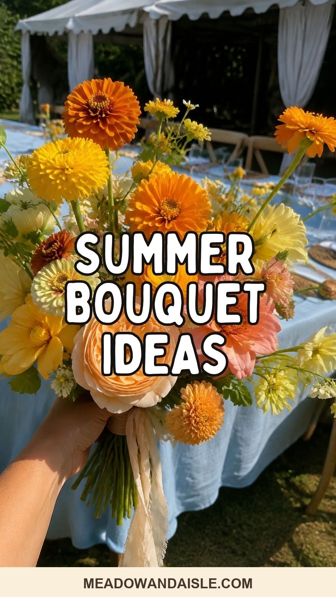 Summer bouquet ideas Pinterest pin for Meadow & Aisle