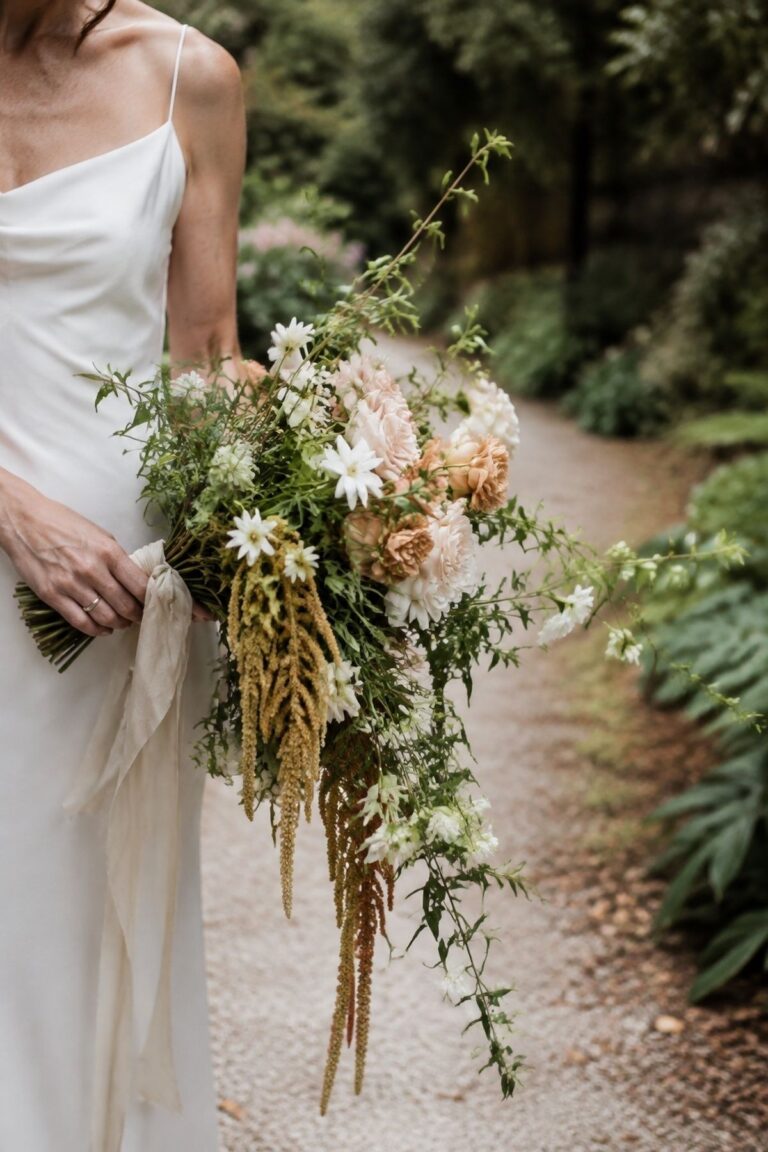 A Sculptural Asymmetrical Bouquet With Movement for summer wedding bouquet ideas