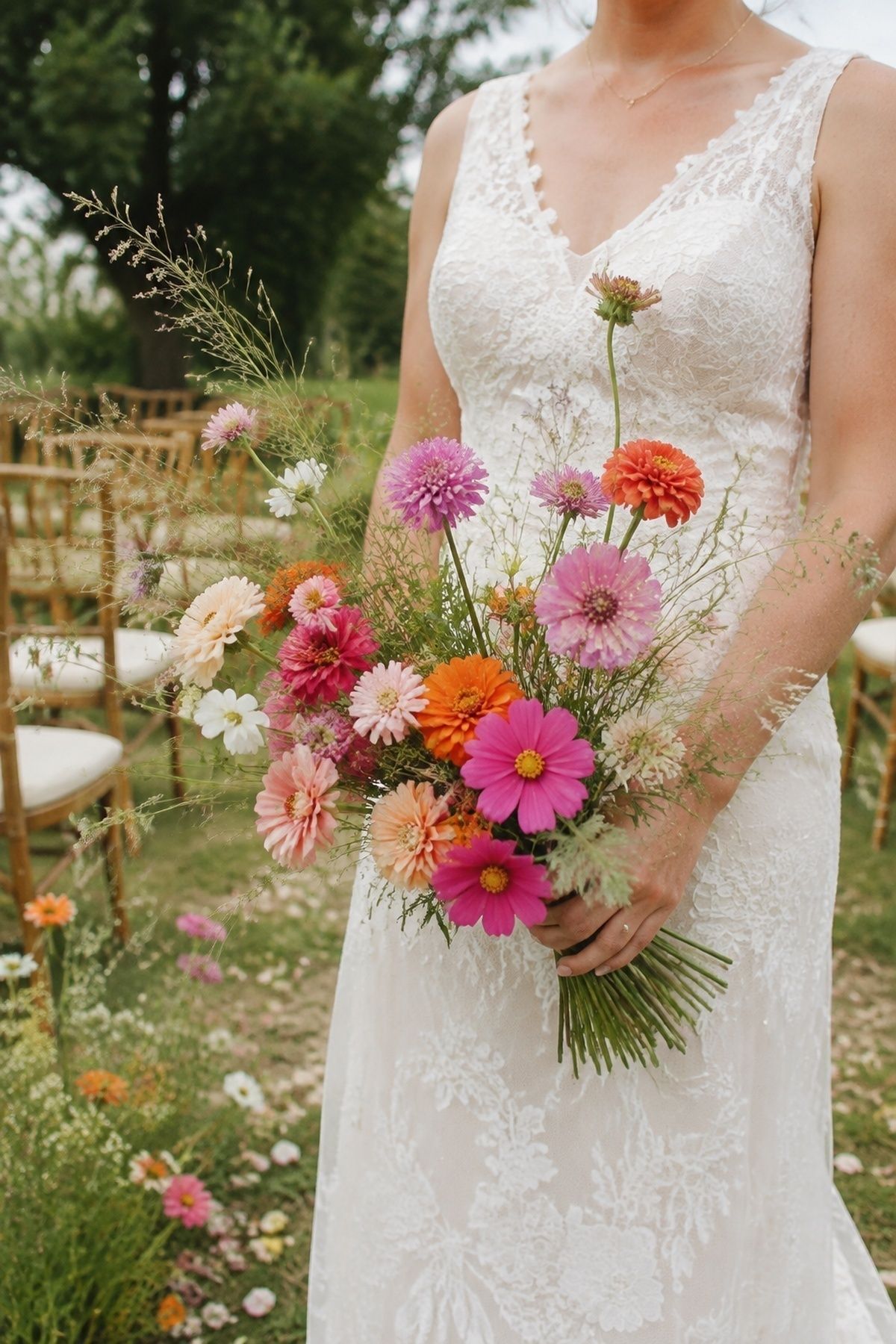 Zinnia and cosmos garden bouquet