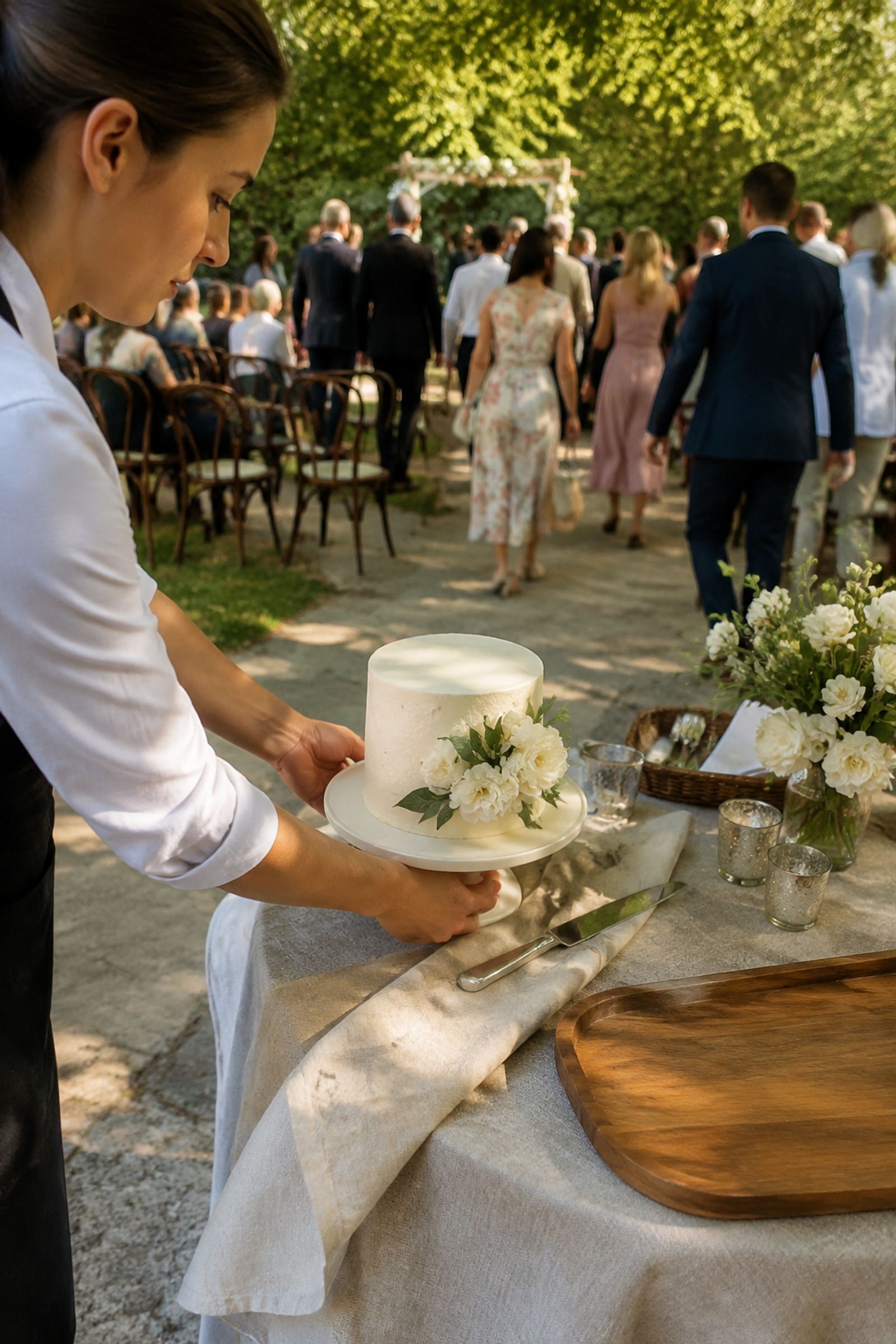 Outdoor ceremony leading to the summer cake moment