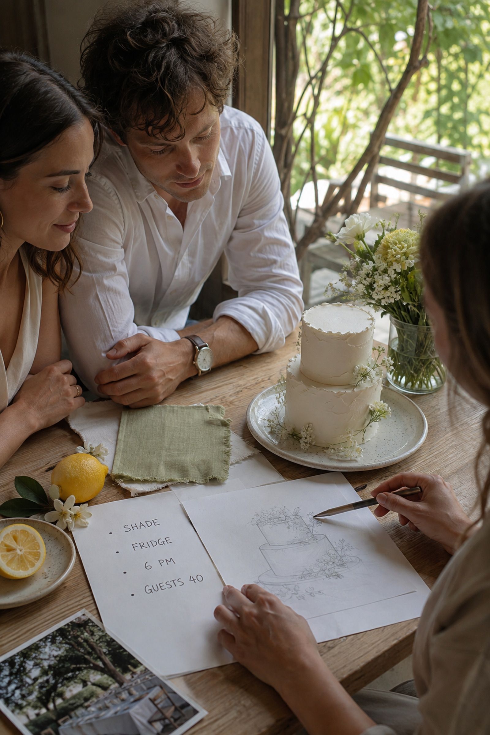 Notes for describing a summer wedding cake to the baker