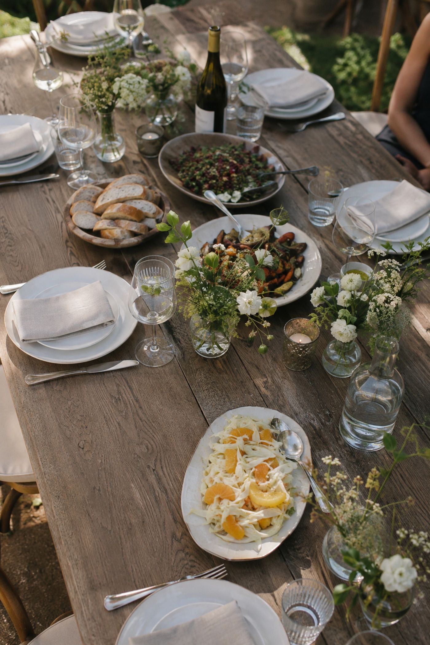 Centerpieces leaving room for family-style plates