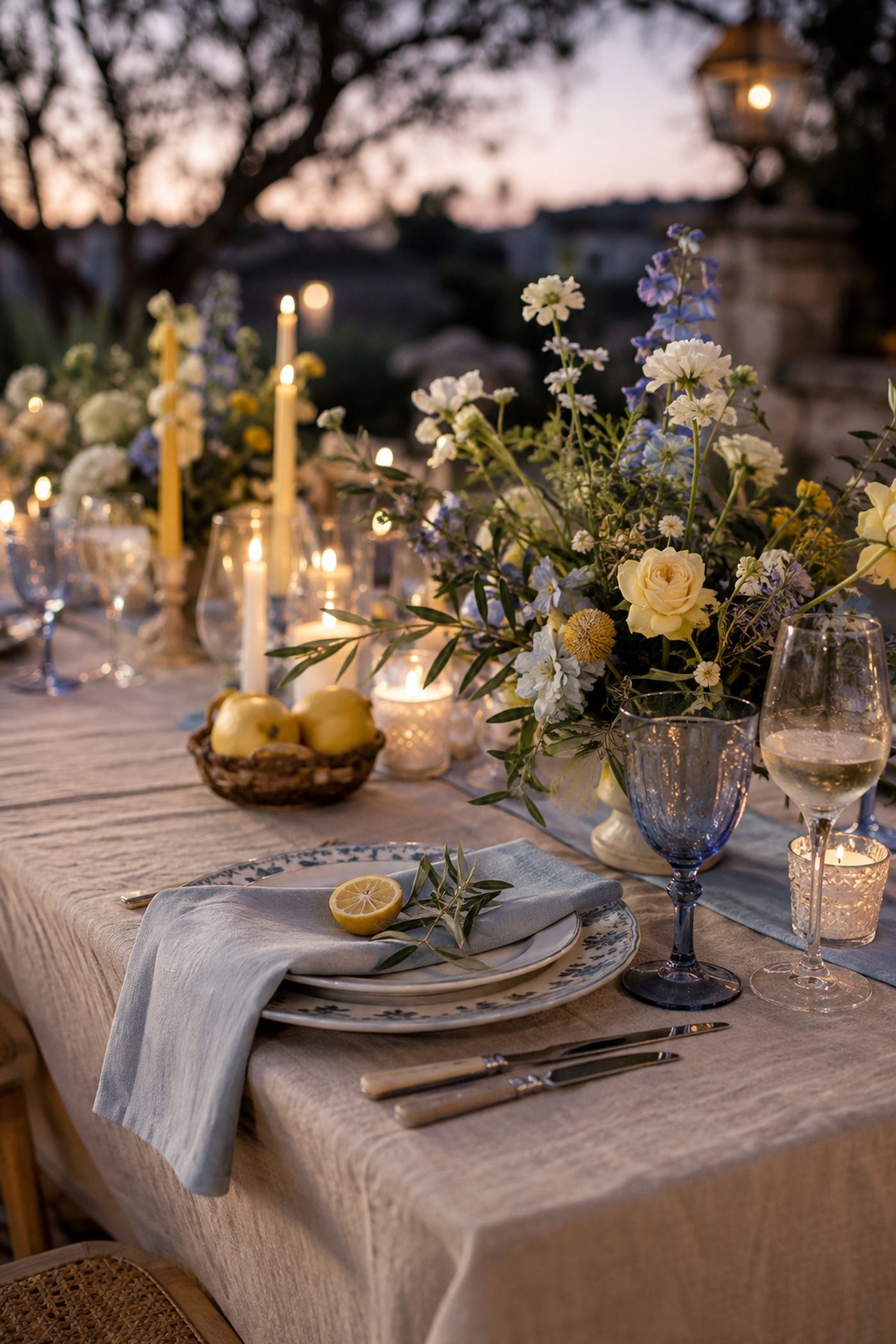 Cool color palette for summer dinner centerpieces