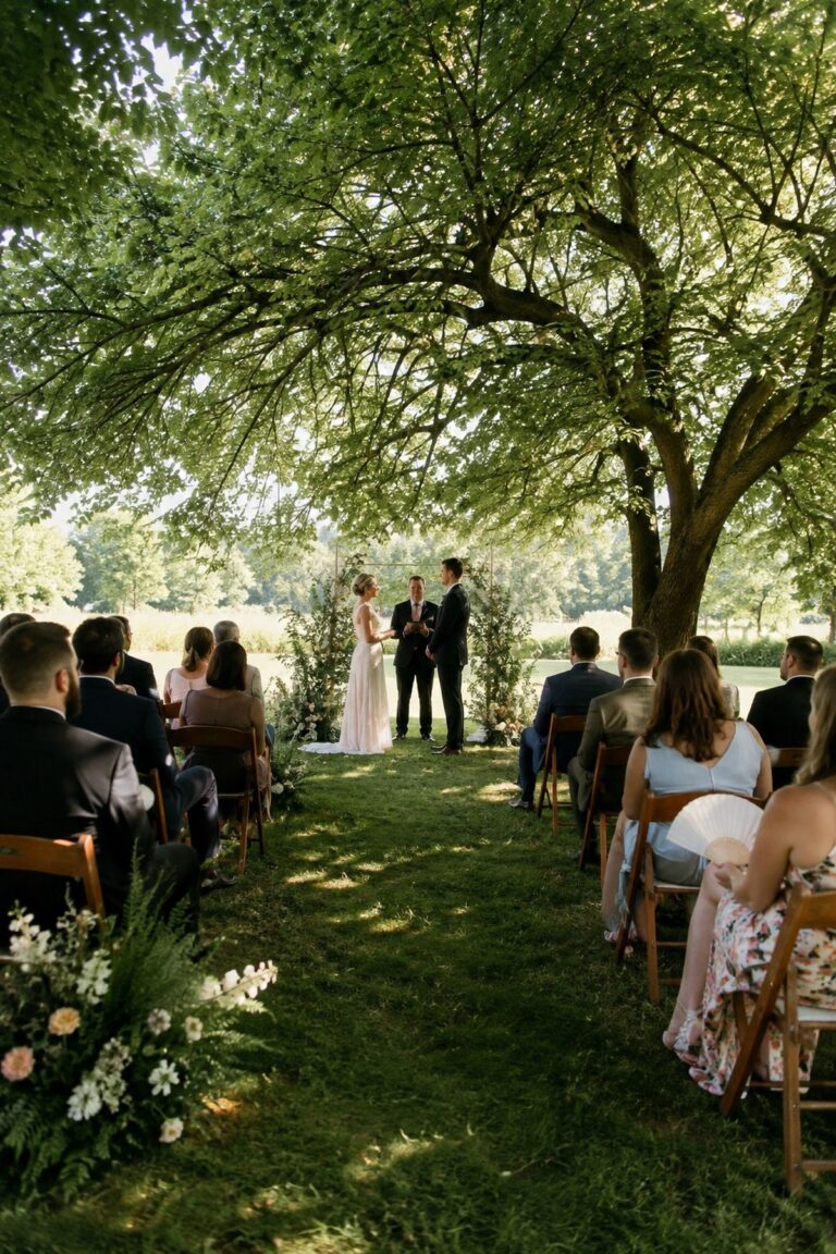 A Ceremony Spot Chosen For Natural Shade for summer wedding ceremony decor