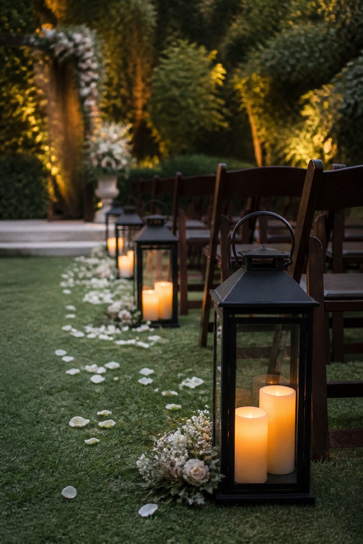 Aisle lanterns with flameless candles