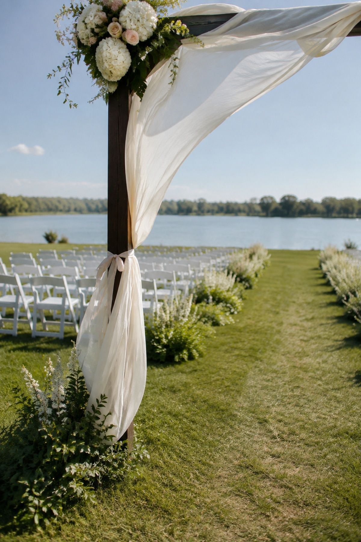 Fabric and ribbons secured against the wind