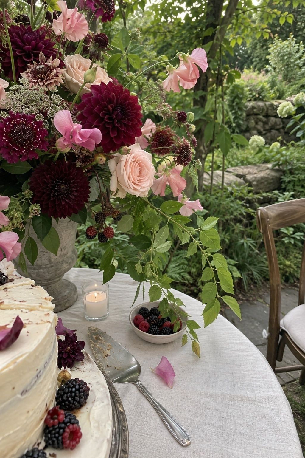 Berry, blush and fresh green romantic garden colors
